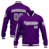 Custom Varsity Jacket Letterman Jacket For Men, Women And Youth Purple Grey