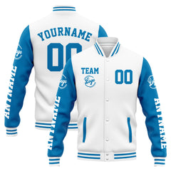 Custom Varsity Jacket Letterman Jacket For Men, Women And Youth White Blue