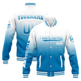 Custom Varsity Jacket Letterman Jacket For Men, Women And Youth White Blue Gradient