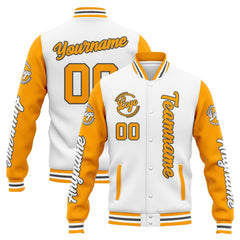 Custom Varsity Jacket Letterman Jacket For Men, Women And Youth White Yellow