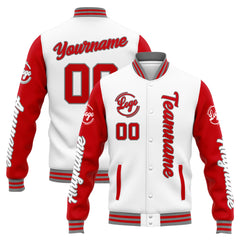 Custom Varsity Jacket Letterman Jacket For Men, Women And Youth White Red