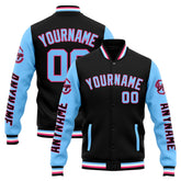 Custom Varsity Jacket Letterman Jacket For Men, Women And Youth Black Light Blue