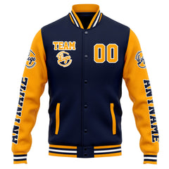 Custom Varsity Jacket Letterman Jacket For Men, Women And Youth Navy Orange