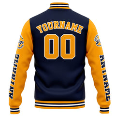 Custom Varsity Jacket Letterman Jacket For Men, Women And Youth Navy Orange