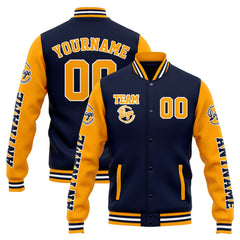Custom Varsity Jacket Letterman Jacket For Men, Women And Youth Navy Orange