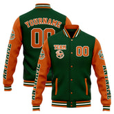 Custom Varsity Jacket Letterman Jacket For Men, Women And Youth Drak Green Orange