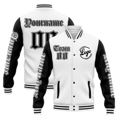 Custom Varsity Jacket Letterman Jacket For Men, Women And Youth White Black