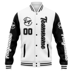 Custom Varsity Jacket Letterman Jacket For Men, Women And Youth White Black
