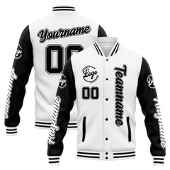 Custom Varsity Jacket Letterman Jacket For Men, Women And Youth White Black