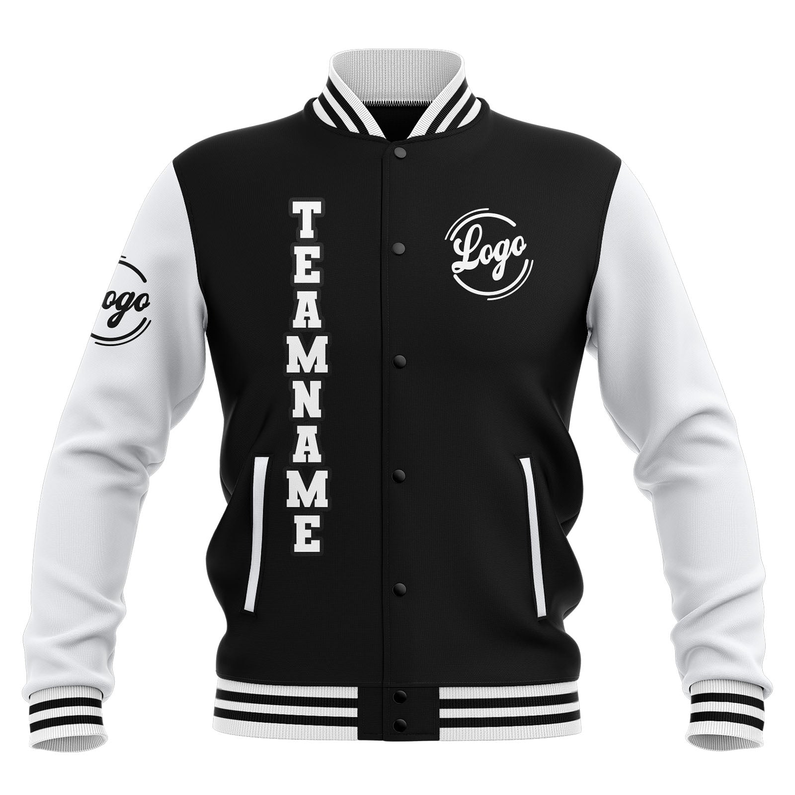 Custom Black White Waterproof Varsity Jackets Personalized Stitched Name Number Logo to Letterman Jackets