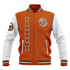 Custom Orange White Waterproof Varsity Jackets Personalized Stitched Name Number Logo to Letterman Jackets