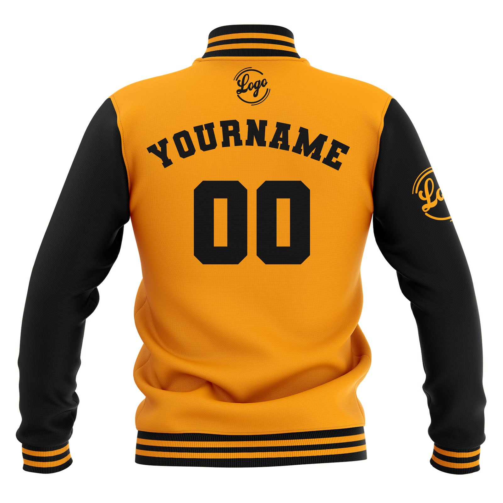 Custom Black Yellow Waterproof Varsity Jackets Personalized Stitched Name Number Logo to Letterman Jackets