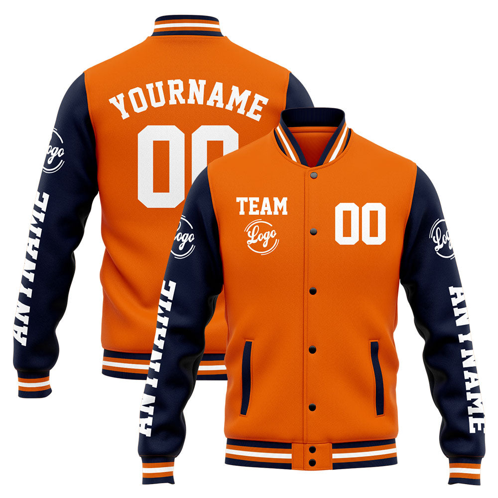 Custom Varsity Jacket Letterman Jacket For Men, Women And Youth Navy Orange