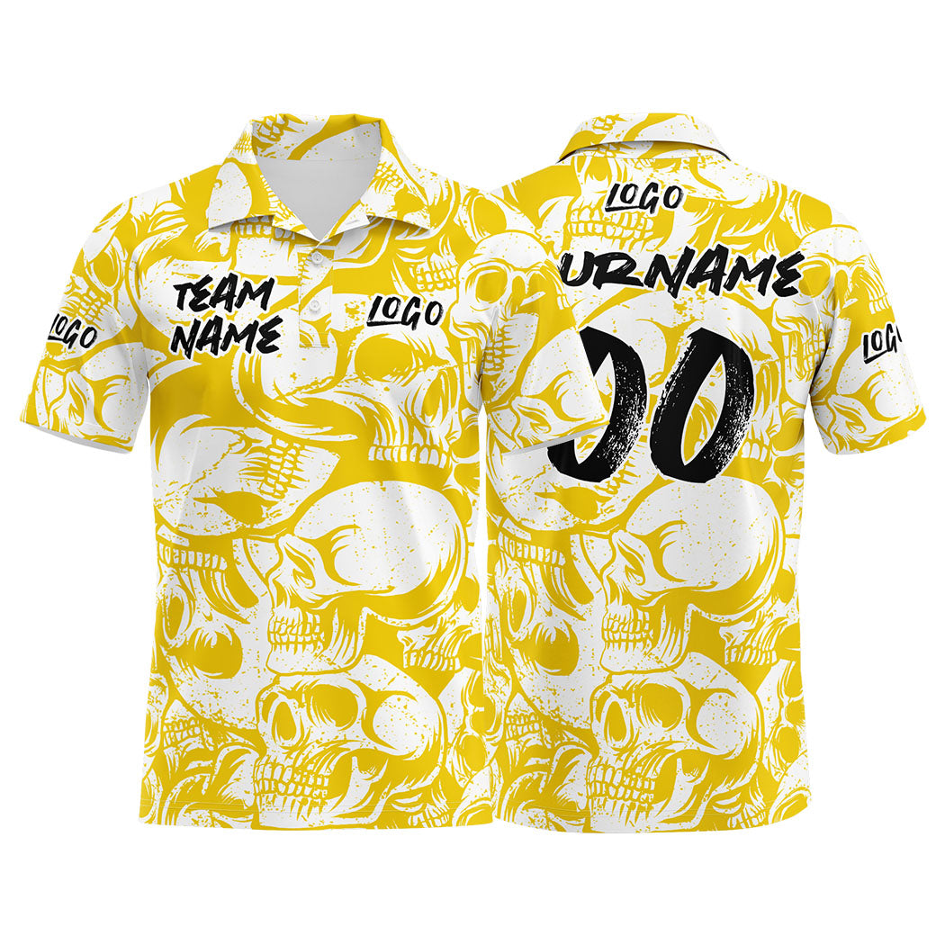 Custom Retro Skull-Yellow&White Football Polo Shirts Add Your Unique Logo/Name/Number