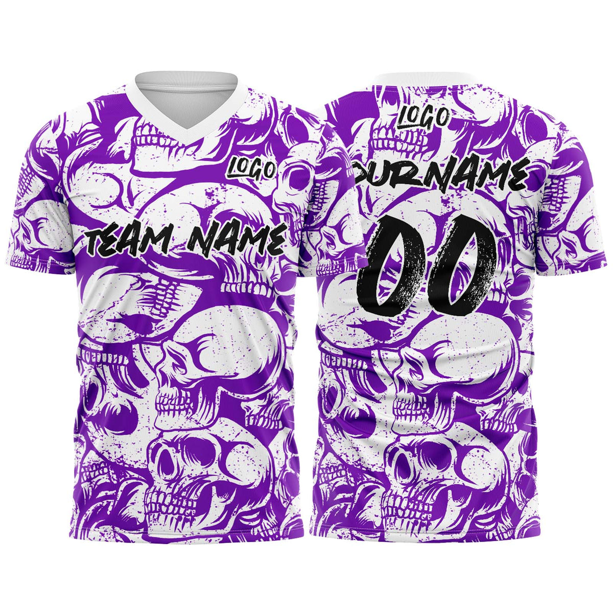 Custom Retro Skull-Purple&White T-Shirts for Sports Fans, Personalized Name and Number