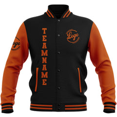 Custom Black Dark Orange Waterproof Varsity Jackets Personalized Stitched Name Number Logo to Letterman Jackets