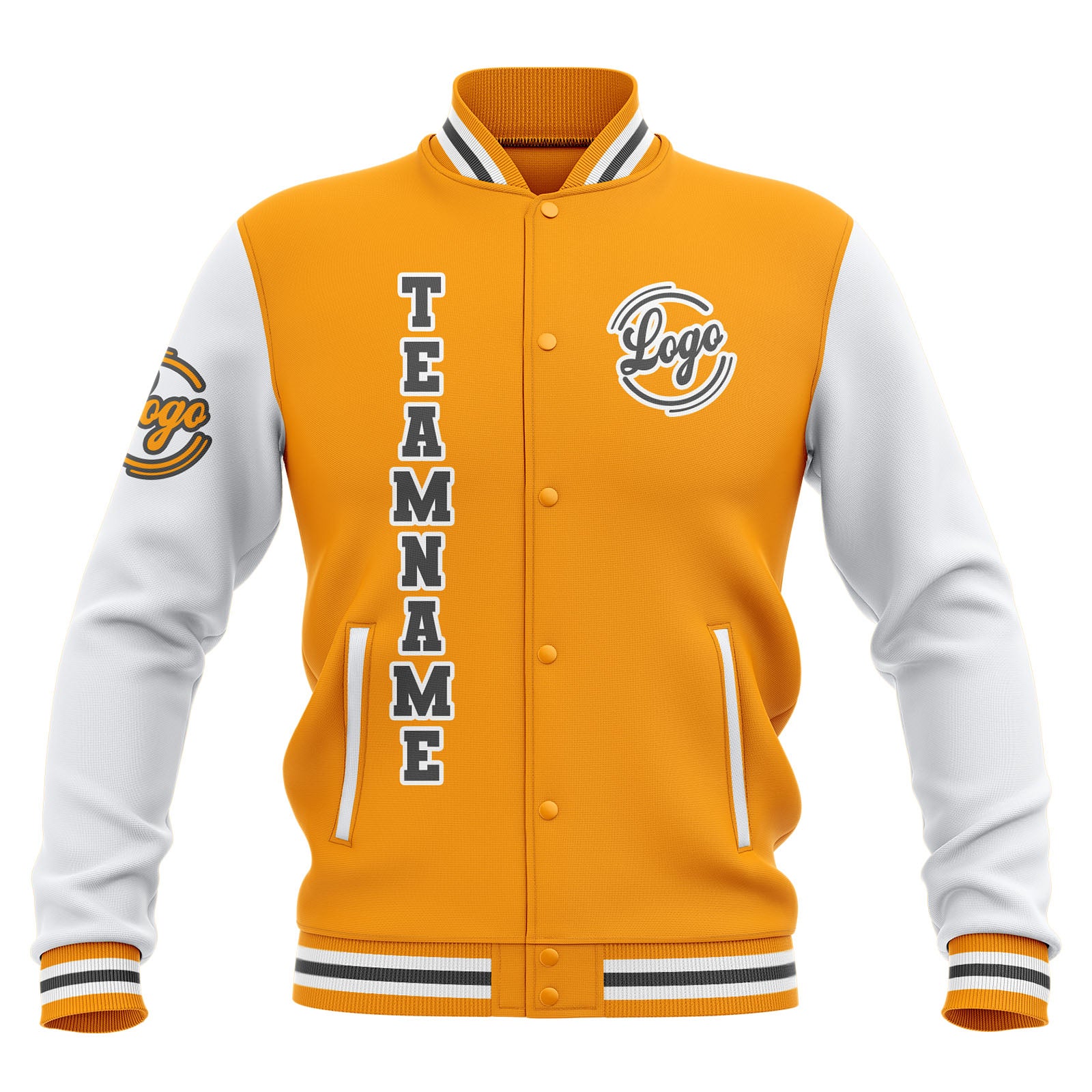 Custom Yellow White Grey Waterproof Varsity Jackets Personalized Stitched Name Number Logo to Letterman Jackets