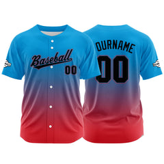 Custom Gradient Print Hip Hop Button Down Baseball Jersey Blue-Red