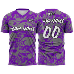 Custom Retro Skull-Purple&Grey T-Shirts for Sports Fans, Personalized Name and Number