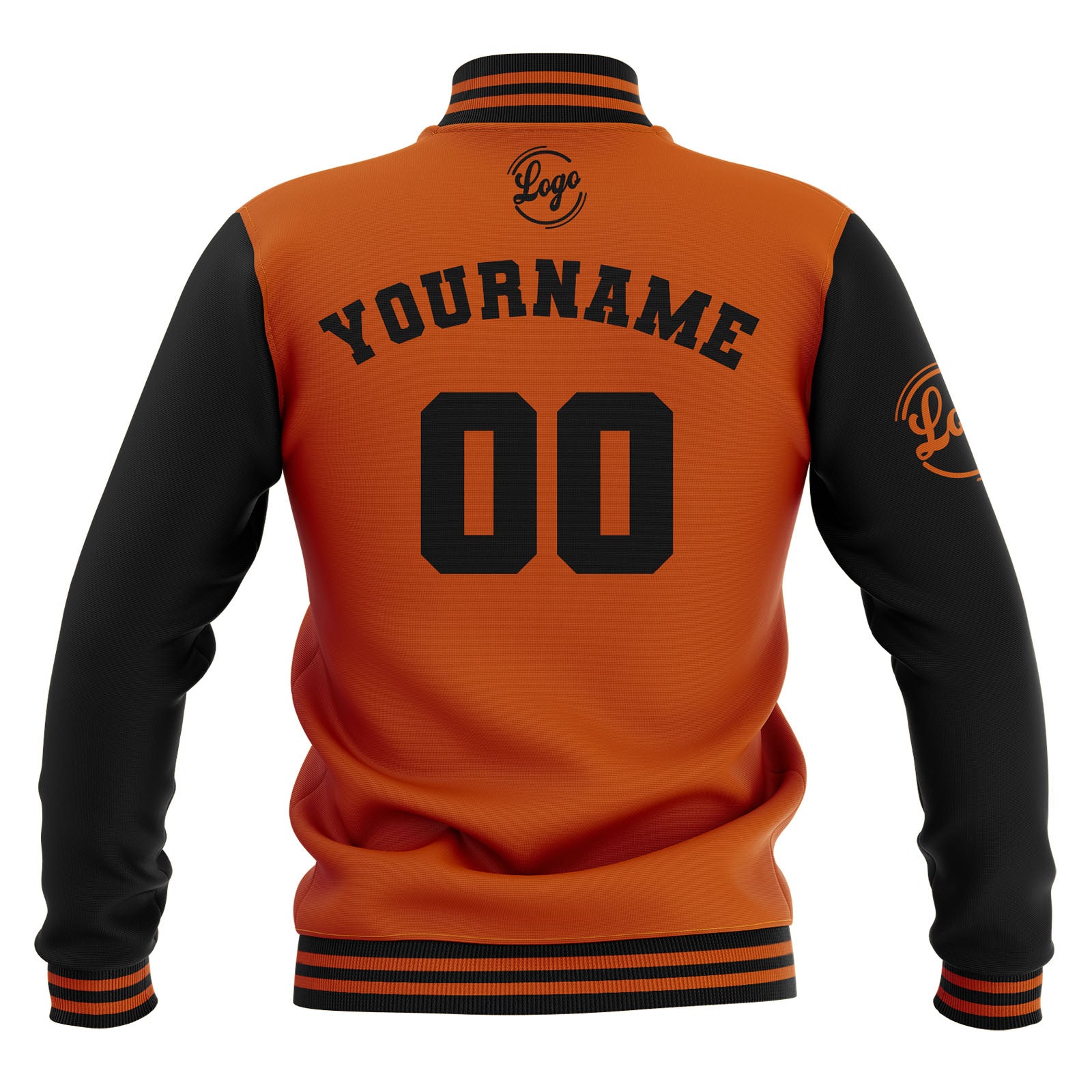 Custom Black Dark Orange Waterproof Varsity Jackets Personalized Stitched Name Number Logo to Letterman Jackets