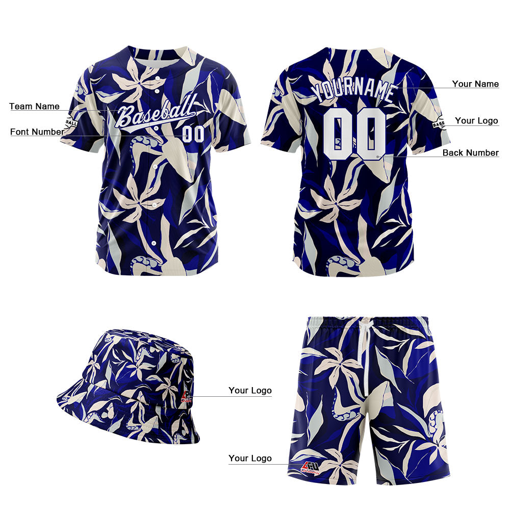 Custom Hawaiian Baseball Jersey and Shorts Set 2 Pieces Print Beach Suit with adults and kid for Bucket Hats