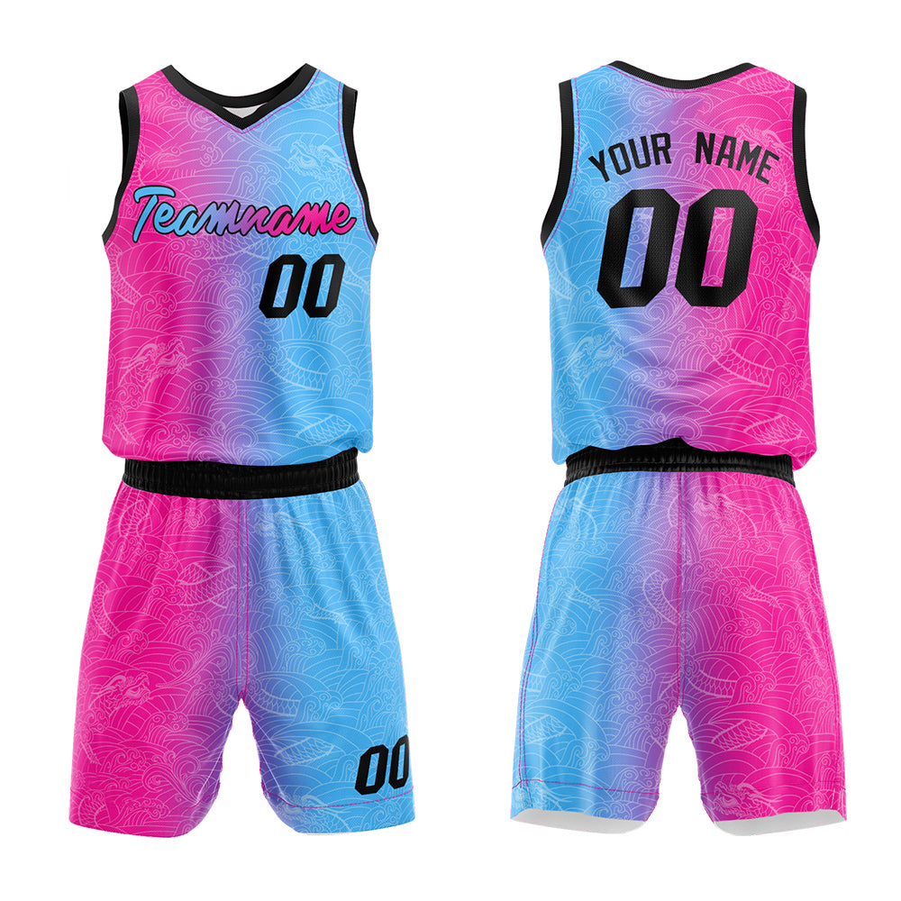 Custom Hot Pink-Light Blue Basketball Jersey for man women uniform Suit Kids Adults Personalized Jersey