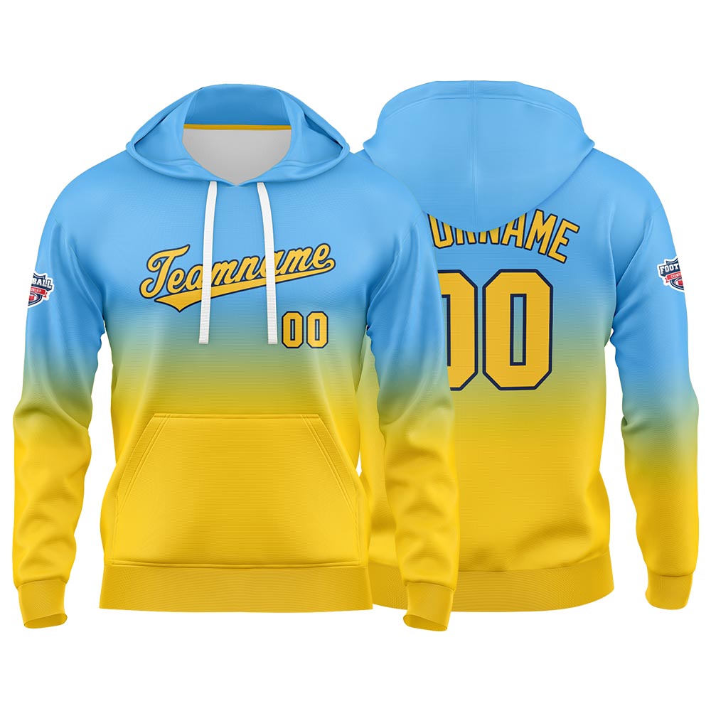 Custom Gradient Hoodie For Man Woman Girl Boy Print Your Logo Name Number Light Blue Yellow