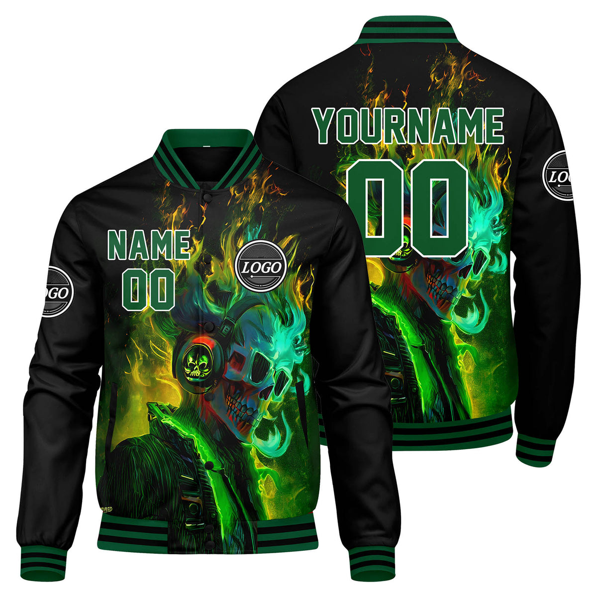 Custom Varsity Jacket Letterman Jacket For Men, Women And Youth Green Black