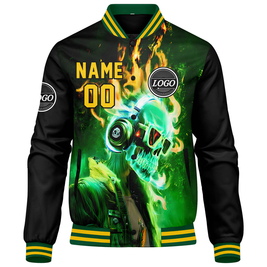 Custom Varsity Jacket Letterman Jacket For Men, Women And Youth Green Yellow