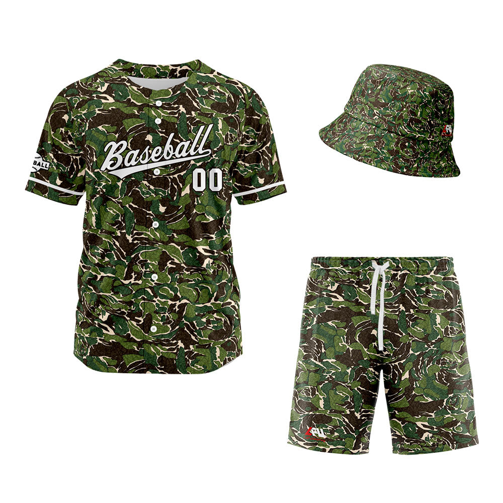 Custom Hawaiian Baseball Jersey and Shorts Set 2 Pieces Print Beach Suit with adults and kid for Bucket Hats