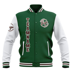 Custom Green White Brown Waterproof Varsity Jackets Personalized Stitched Name Number Logo to Letterman Jackets