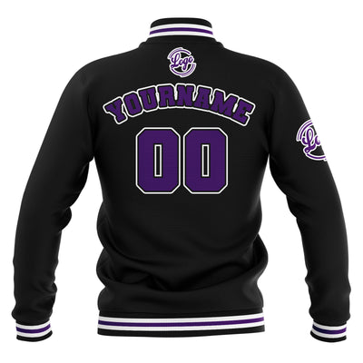 Custom Black Purple White  Waterproof Varsity Jackets Personalized Stitched Name Number Logo to Letterman Jackets