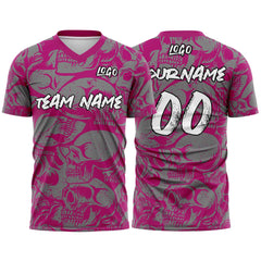 Custom Retro Skull-Red Violet&Grey T-Shirts for Sports Fans, Personalized Name and Number