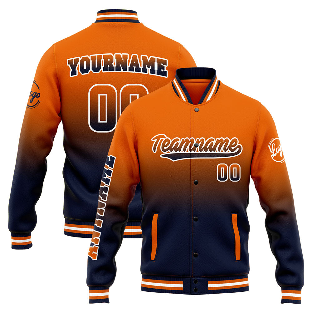 Custom Varsity Jacket Letterman Jacket For Men, Women And Youth Navy Orange