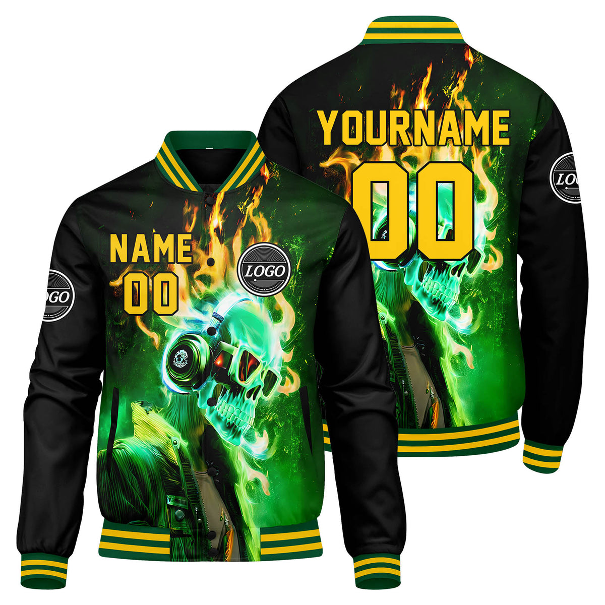 Custom Varsity Jacket Letterman Jacket For Men, Women And Youth Green Yellow