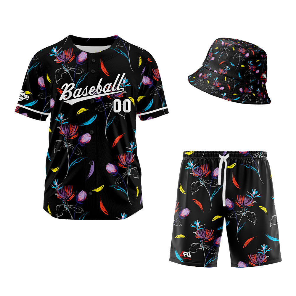 Custom Hawaiian Baseball Jersey and Shorts Set 2 Pieces Print Beach Suit with adults and kid for Bucket Hats