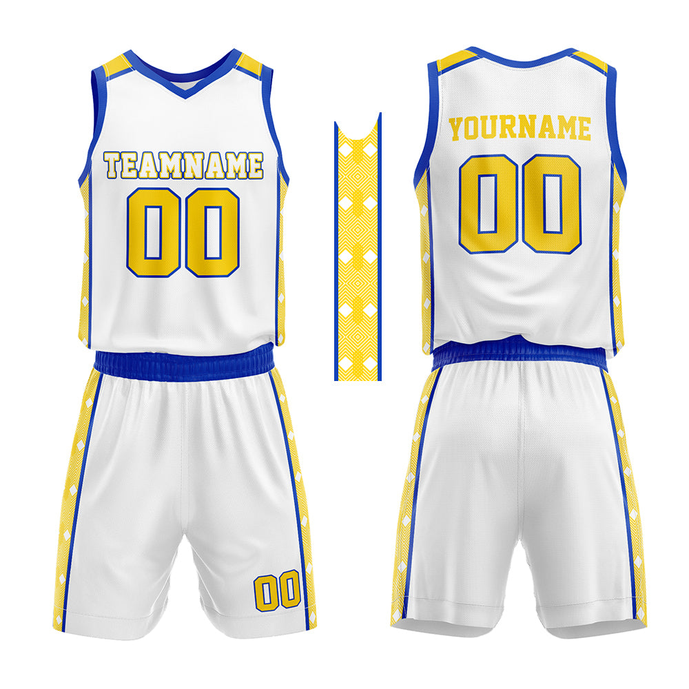 Custom White-Royal-Yellow Basketball Jersey for man women uniform Suit Kids Adults Personalized Jersey