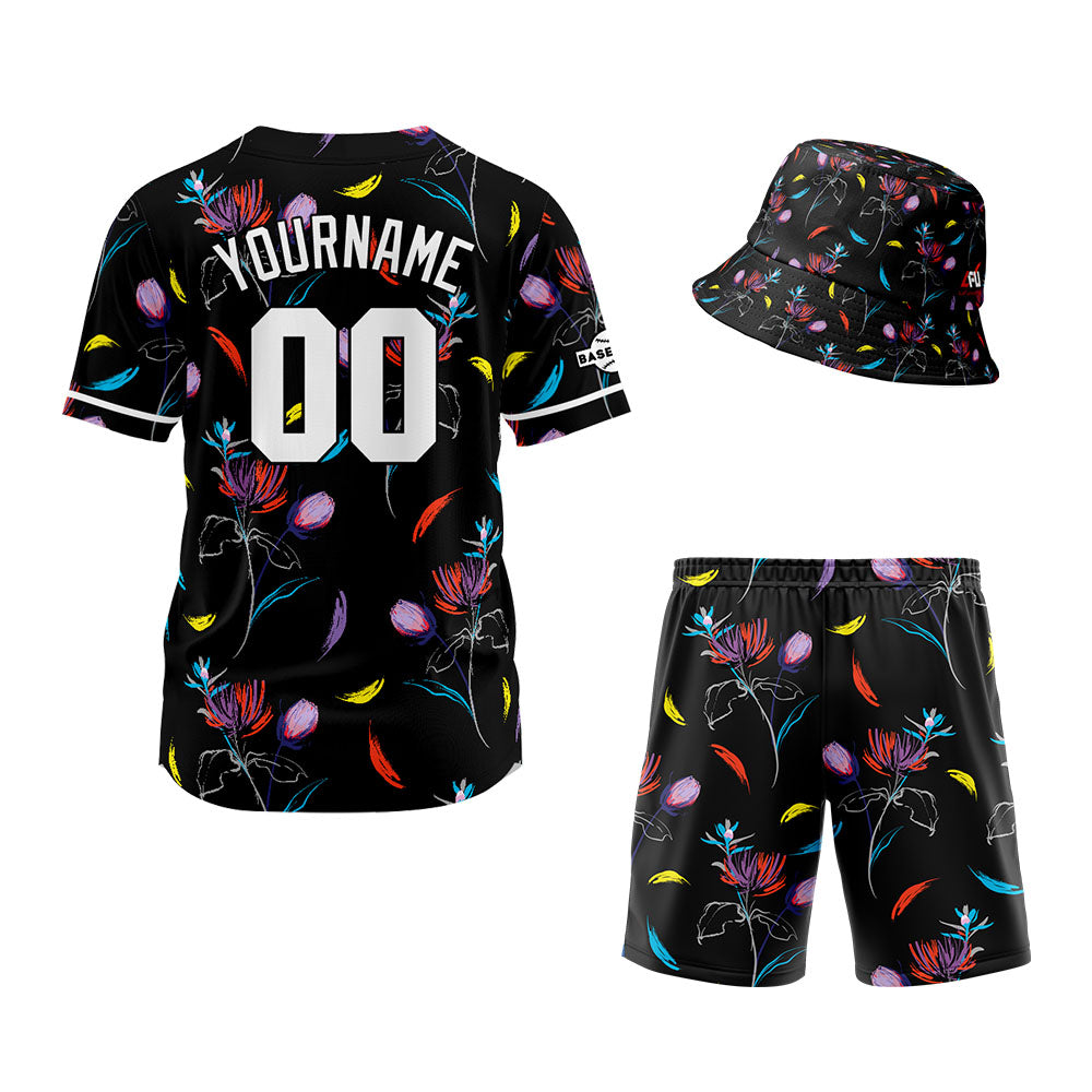 Custom Hawaiian Baseball Jersey and Shorts Set 2 Pieces Print Beach Suit with adults and kid for Bucket Hats