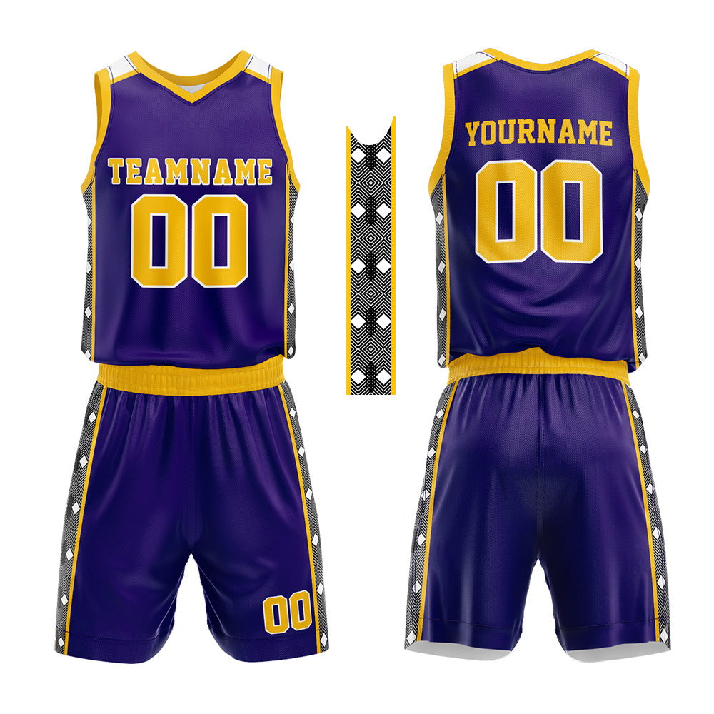 Custom Purple-Yellow Basketball Jersey for man women uniform Suit Kids Adults Personalized Jersey