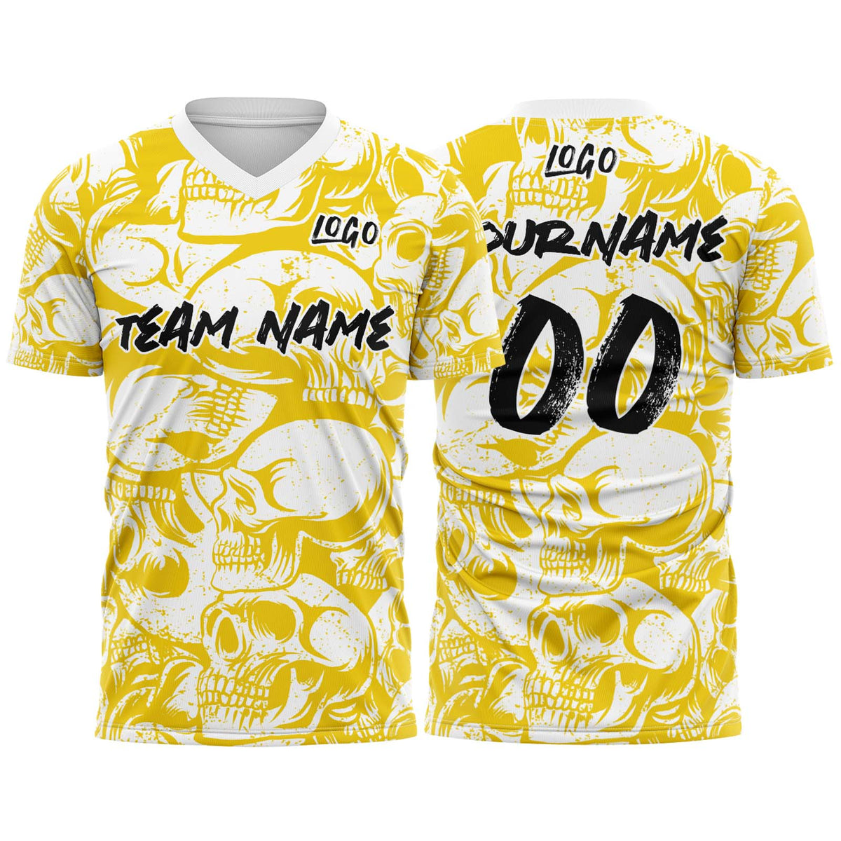 Custom Retro Skull-Yellow&White T-Shirts for Sports Fans, Personalized Name and Number