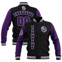 Custom Black Purple White  Waterproof Varsity Jackets Personalized Stitched Name Number Logo to Letterman Jackets