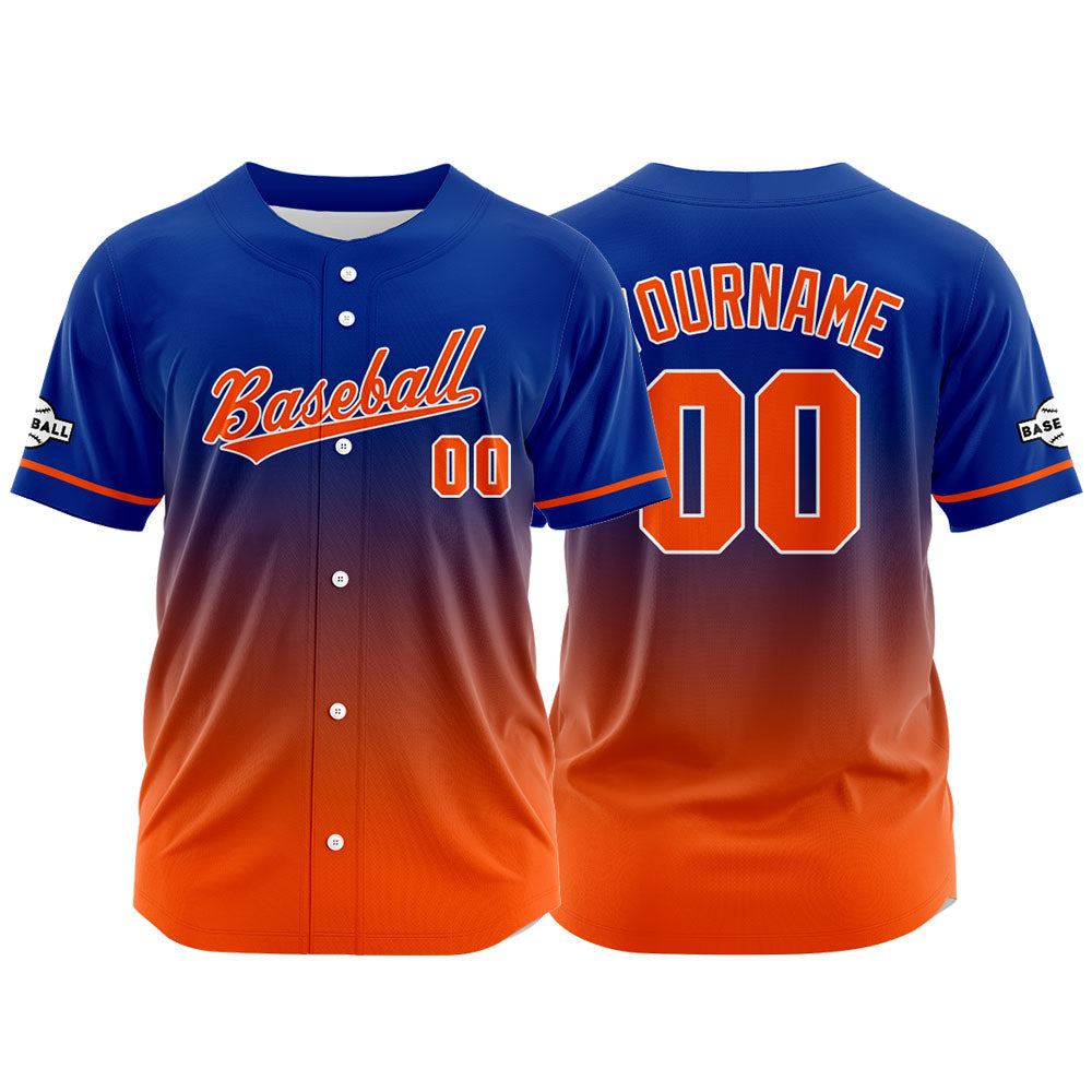 Custom Gradient Print Hip Hop Button Down Baseball Jersey Royal-Orange