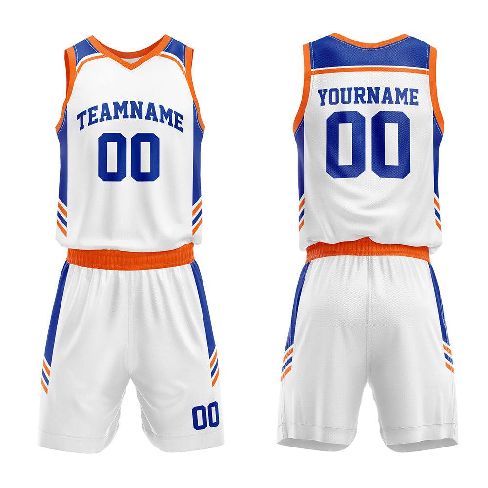 Custom White-Royal-Orange Basketball Jersey for man women uniform Suit Kids Adults Personalized Jersey