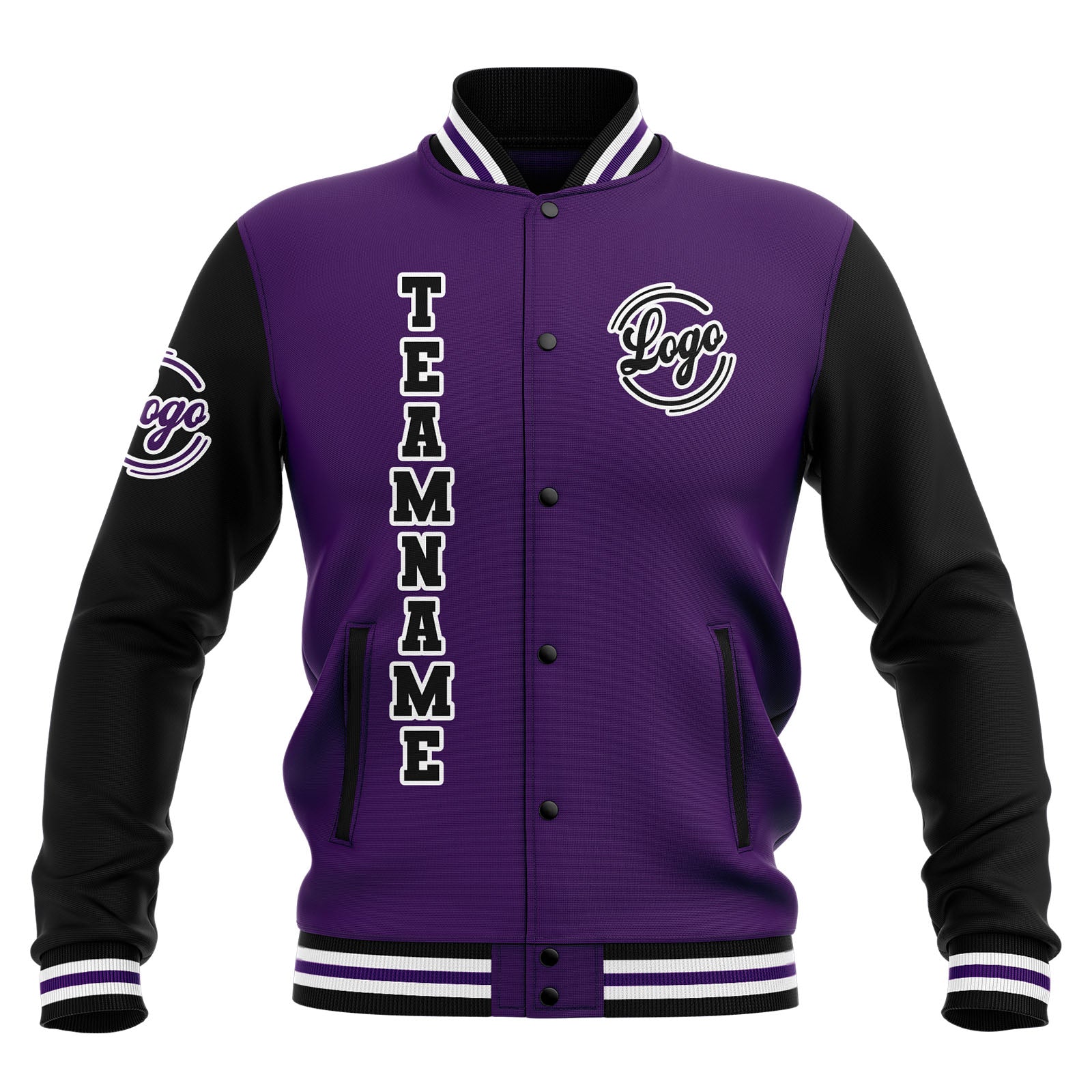 Custom Black Purple White  Waterproof Varsity Jackets Personalized Stitched Name Number Logo to Letterman Jackets