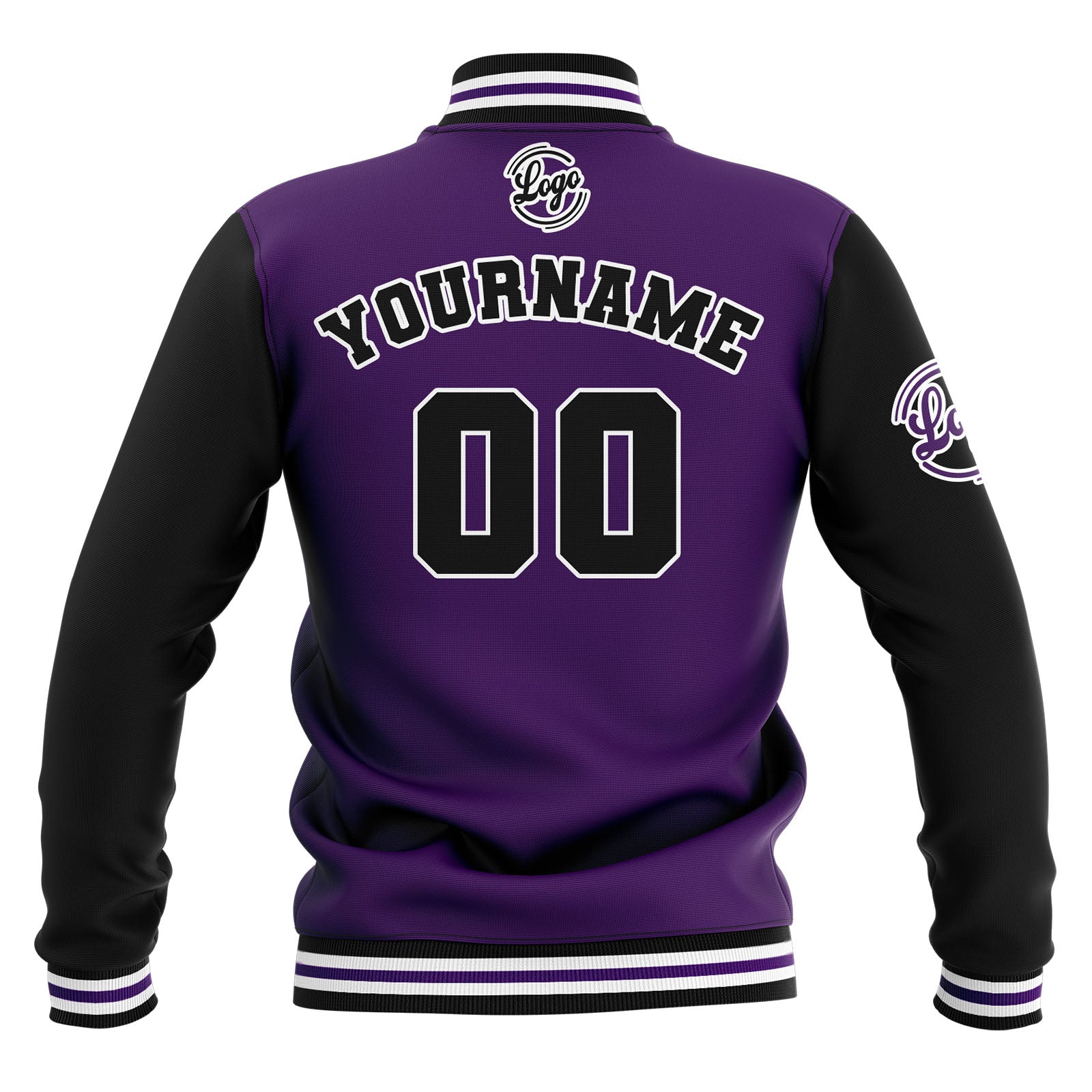 Custom Black Purple White  Waterproof Varsity Jackets Personalized Stitched Name Number Logo to Letterman Jackets