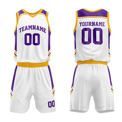 Custom White-Purple-Yellow Basketball Jersey for man women uniform Suit Kids Adults Personalized Jersey