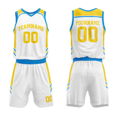 Custom White-Blue-Yellow Basketball Jersey for man women uniform Suit Kids Adults Personalized Jersey