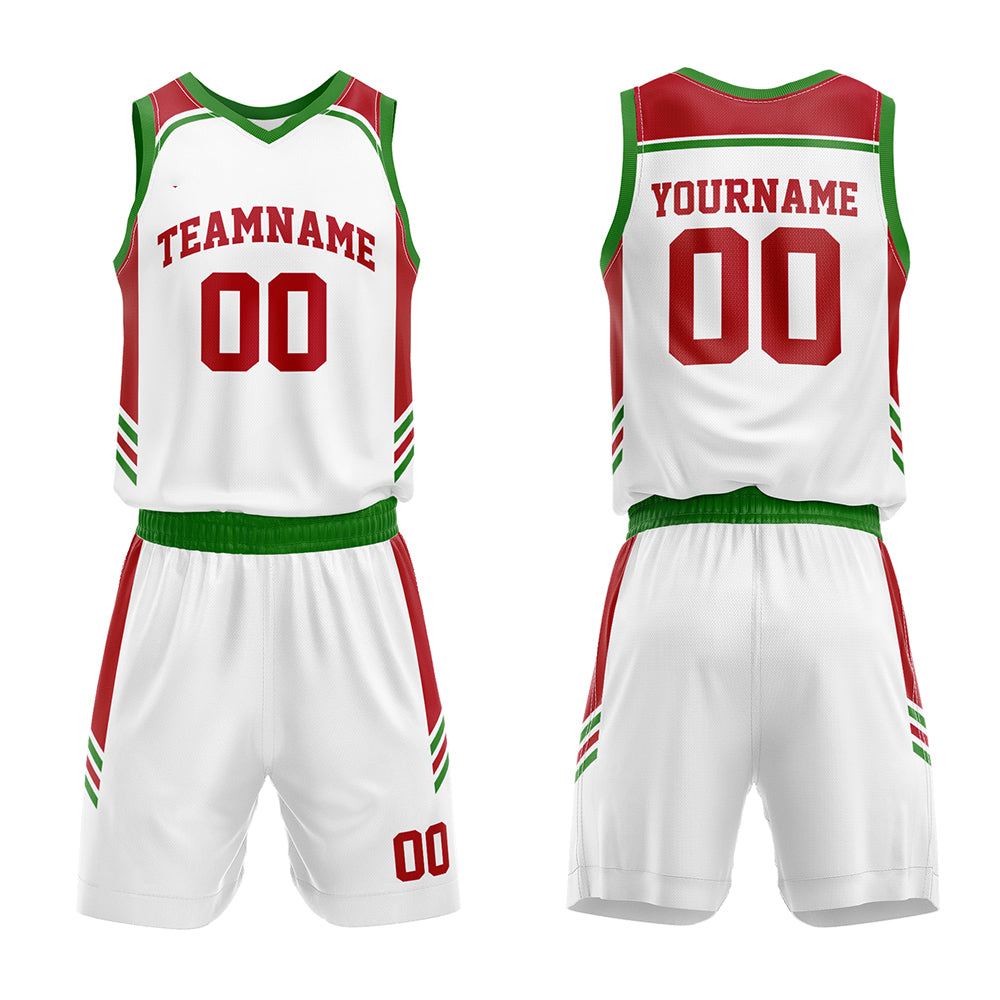 Custom White-Red-Green Basketball Jersey for man women uniform Suit Kids Adults Personalized Jersey