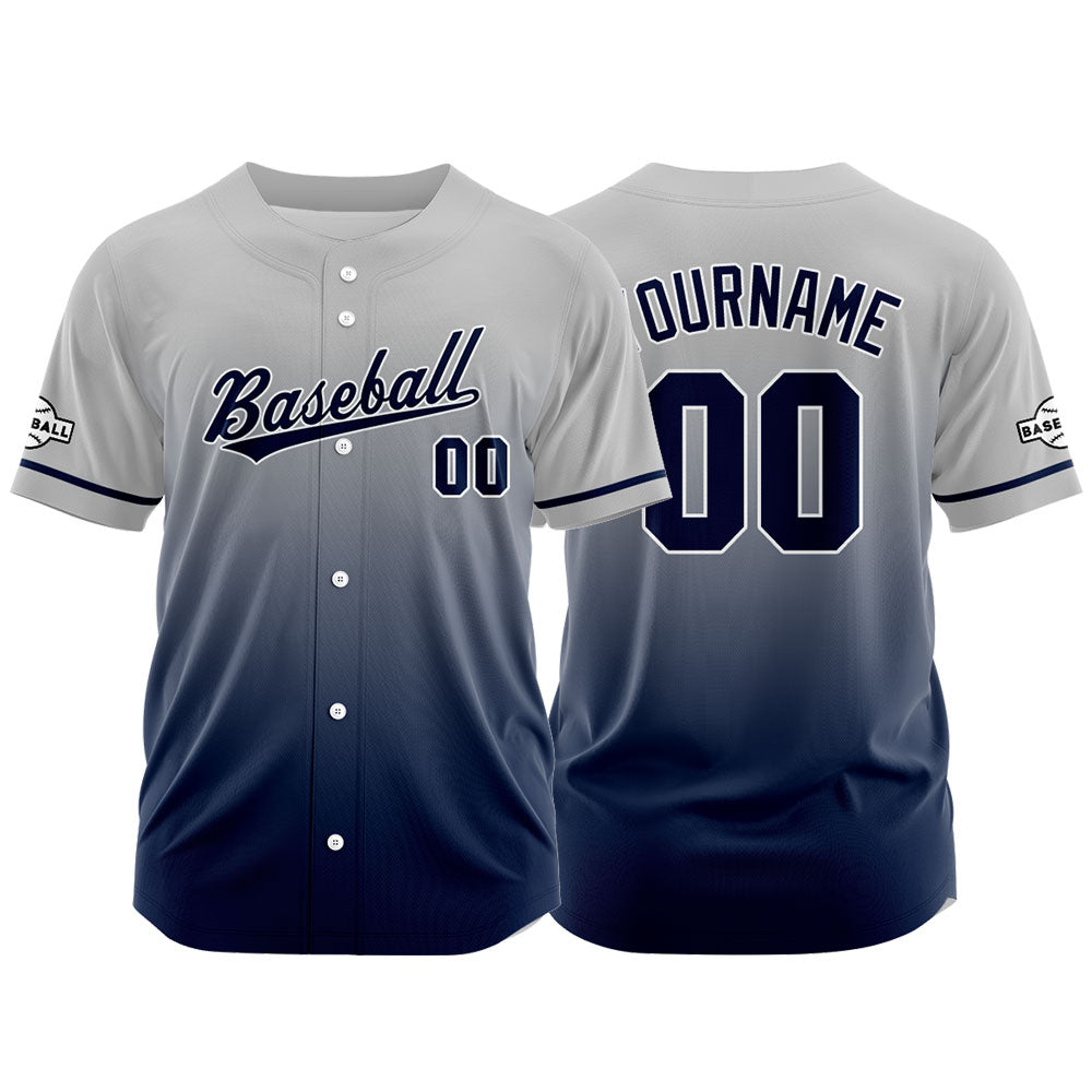 Custom Gradient Print Hip Hop Button Down Baseball Jersey Gray-Navy