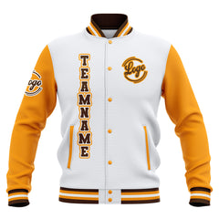 Custom White Yellow Brown Waterproof Varsity Jackets Personalized Stitched Name Number Logo to Letterman Jackets